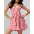 thumbnail image 3 of LMLYSoH Women Spaghetti Strap Cami Dress Plaid Sweetheart Neck Tiered Hem Back Lacing Short Dresses, 3 of 9