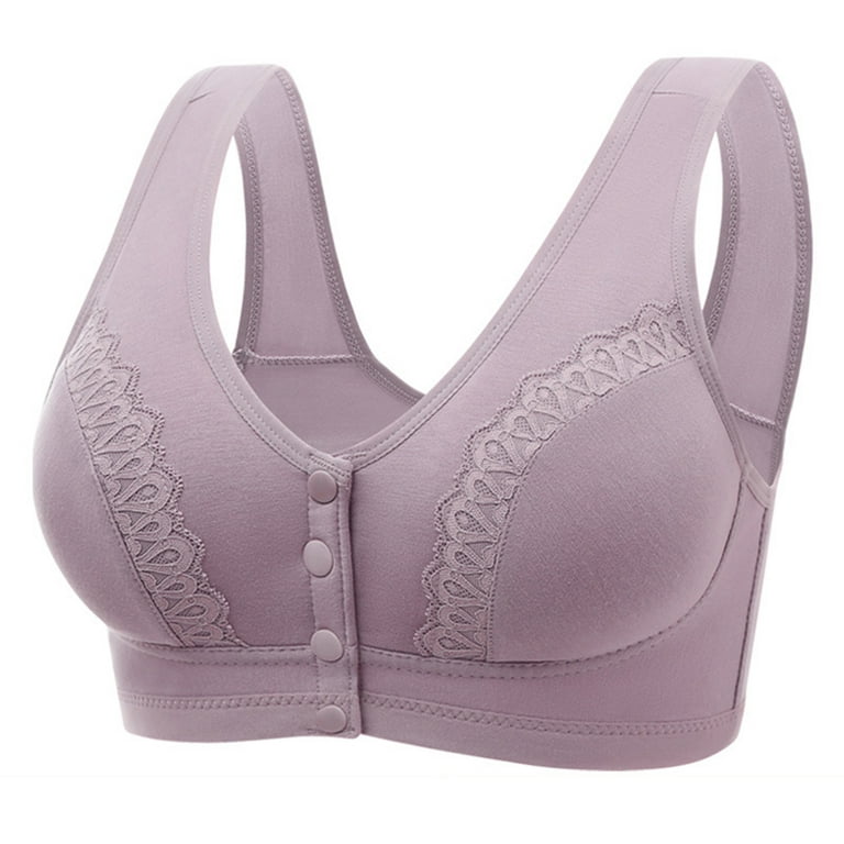 Front Closure Bras Skin-Friendly Cotton Front Button Bra With Soft Pad For  Women Light Purple 46/105 