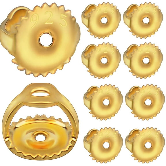 12pcs 18K Golden Plated Round Earring Backs Hypoallergenic Brass Ear Stoppers Clutches Screw Earring Safety Backs Replacements for Stud Earrings Jewelry Making