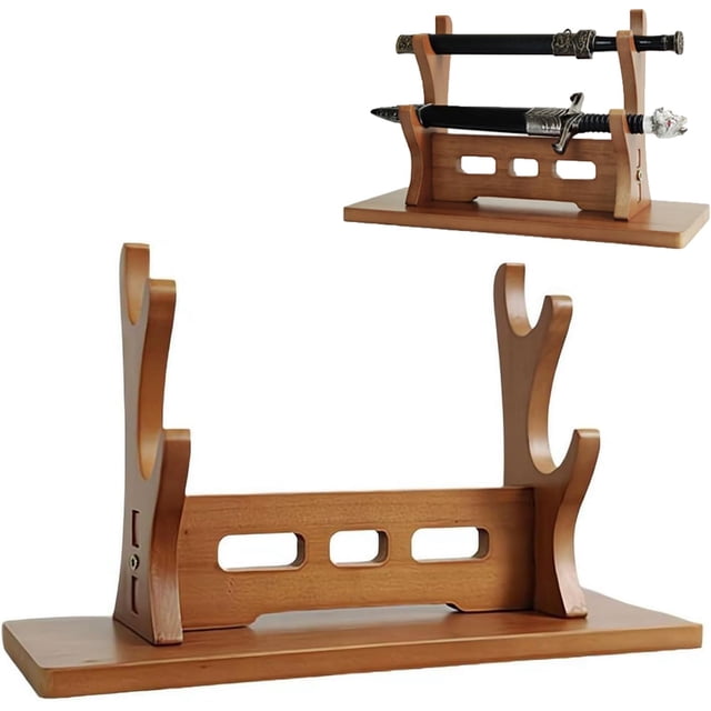Wooden Flute Rack, 2-Tier Display Holder, Multi-Tier Stand For Collecting Flutes,Scabbards,Woodwind Instruments, Cutting Tool,Organizer for Collecting, Displaying (Walnut)