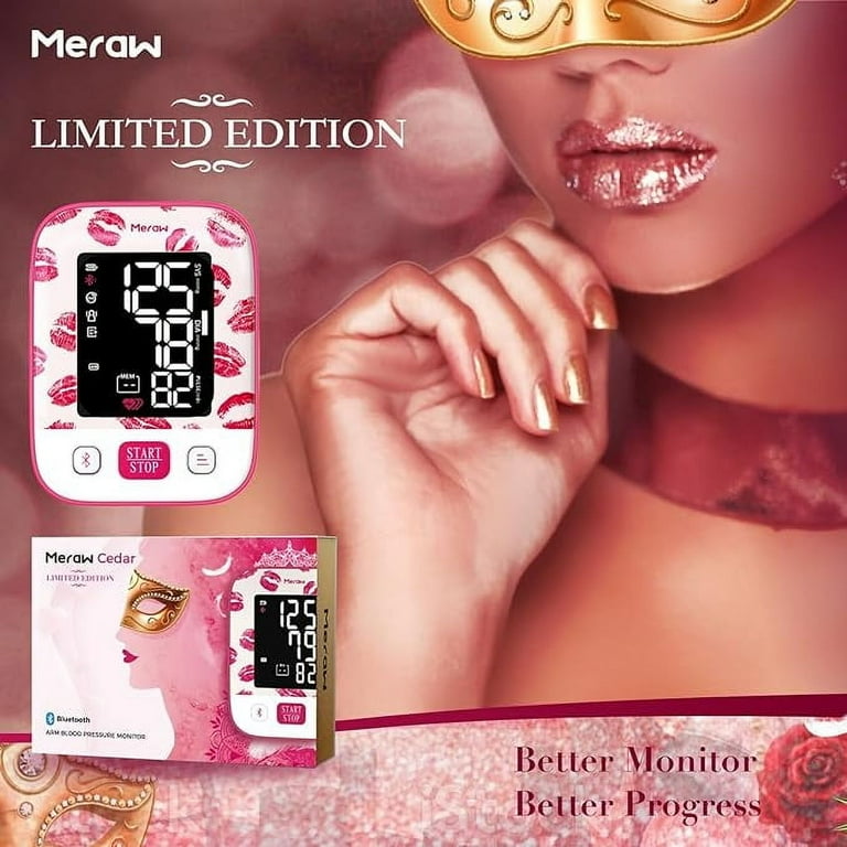 Meraw Digital Arm Blood Pressure Monitor, Automatic Cuff 8.7-16.5", Bluetooth App Tracking, Irregular Heartbeat Monitoring, FSA/HSA Eligible, Pink