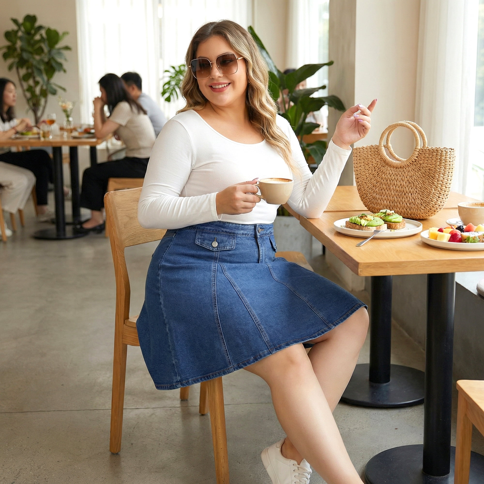 Agnes Orinda Women's Plus Size Denim Skirt for Casual A-line Jean