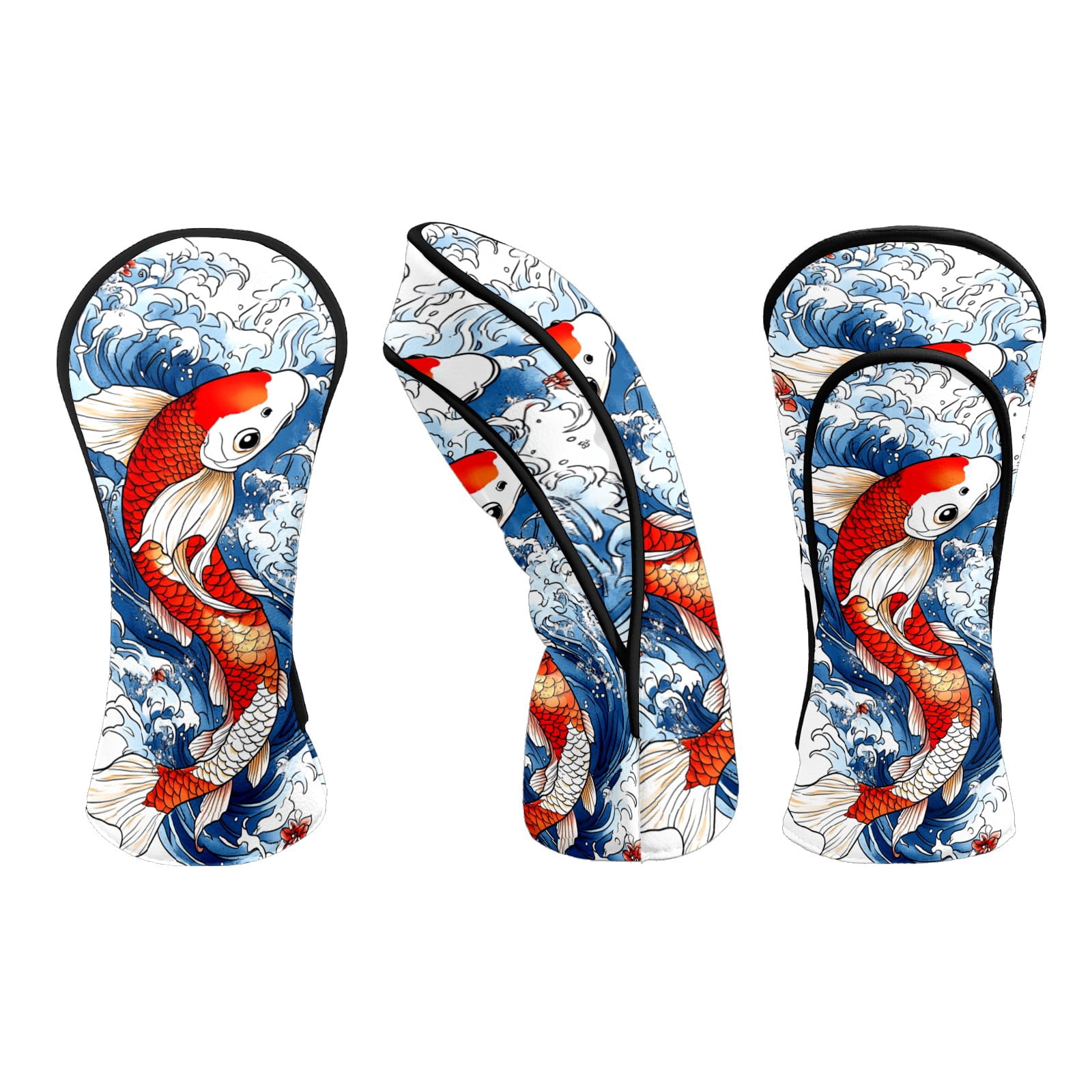 Golf Club Head Covers Koi Fish Blue Waves Premium Plush Velvet Lining, Waterproof Golf Headcovers Driver & Fairway Woods for Scratch Protection Novelty Gift for Men & Women