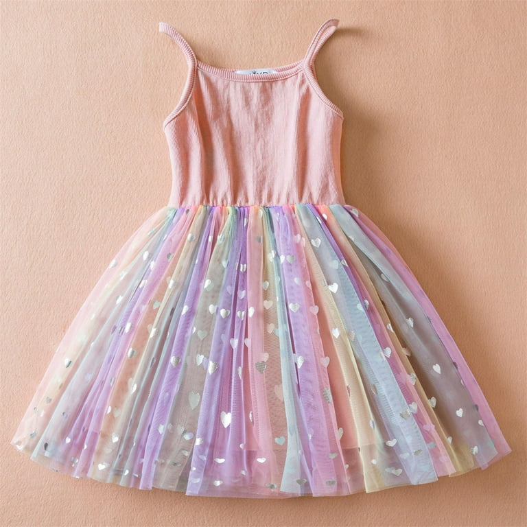 yillto Little Girls Dress Cute Rainbow Summer Party Princess Sundress  Sleeveless Cami Dresses - Walmart.com