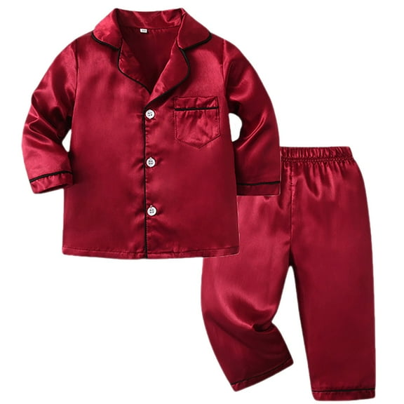 Coerni Christmas Pajamas for Family Girls Boys Pajamas Set Satin Silk Kids Long Sleeves Sleepwear 2 Piece Button Down Sleepwear Sets