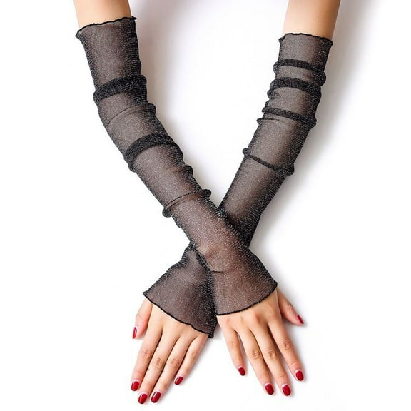 Zhuge Lace Arm Sleeves Cooling Mesh Tulle Sunscreen Fingerless Arm Sleeves for Party Outdoor Activity-Black