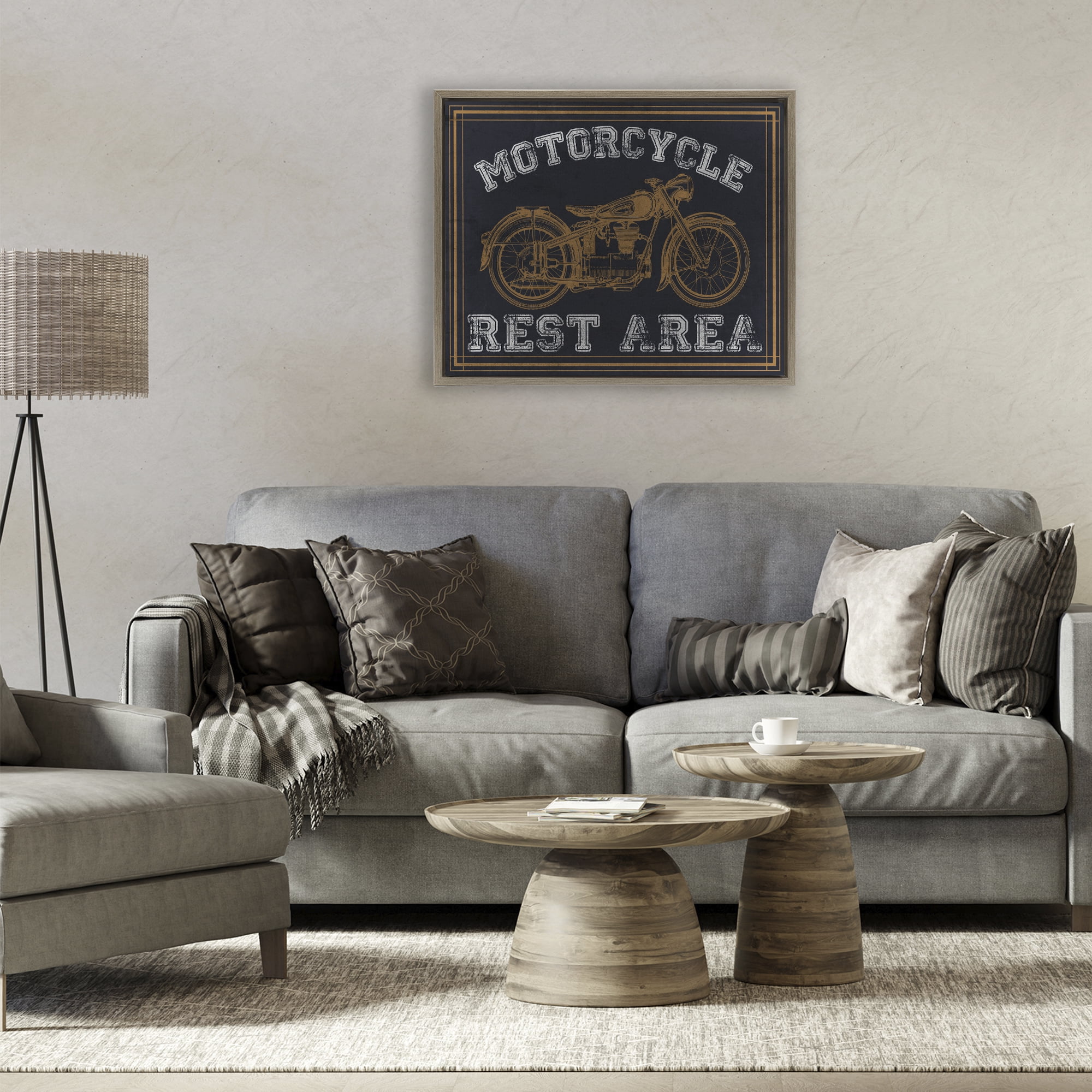 Stupell Industries Motorcycle Rest Area Brown Framed Floater Canvas Wall Art, design by Marcus Prime