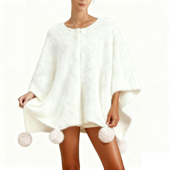 Betivan Women's Solid Color Faux Mink Cape Cardigan Thick Warm Mid-Length Plus Size Loose Coat, for Winter Casual Styling