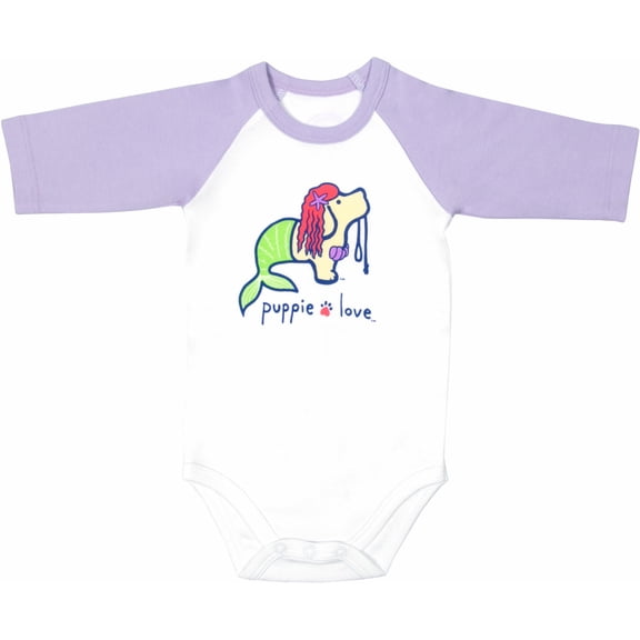 Mermaid - 6-12 Months 3/4 Length Purple Sleeve Onesie