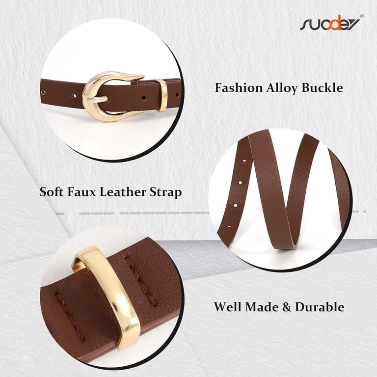 2 Pack Skinny Faux Leather Belt with Gold Buckle TRIWORKS 2 Pack Women Leather Belt for Jeans Pants Fashion  main image 4