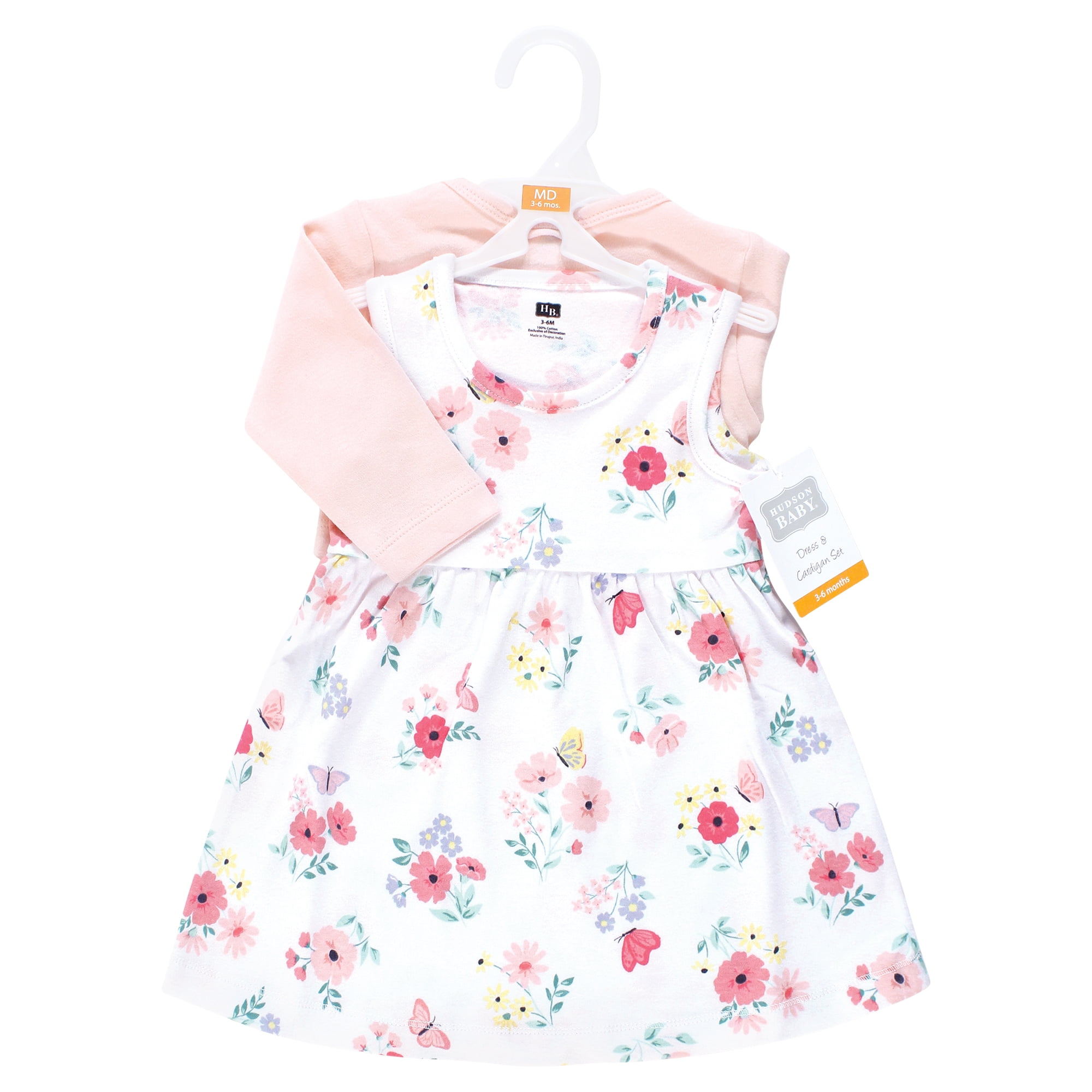 Hudson Baby Infant and Toddler Girls Cotton Dress and Cardigan Set, Butterfly Floral, 5T