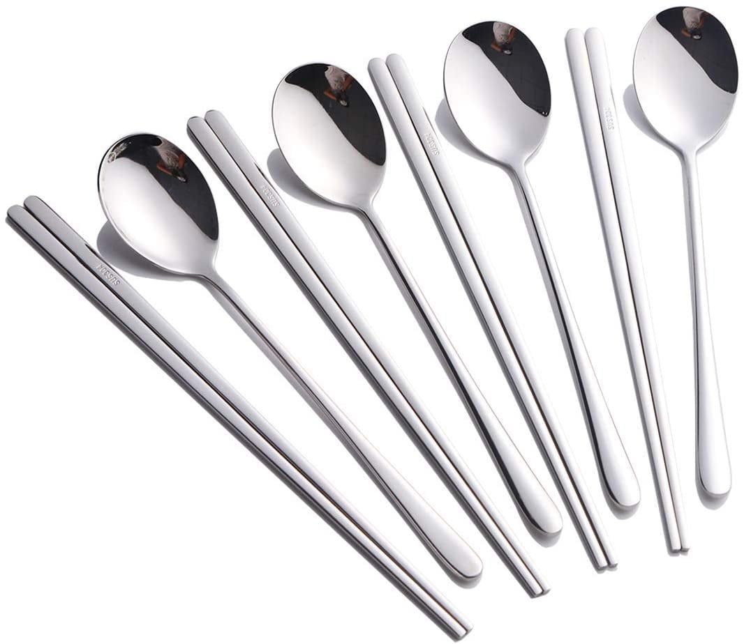 Set Spoons and Chopsticks Dinner Set Stainless Steel Korean Chopsticks