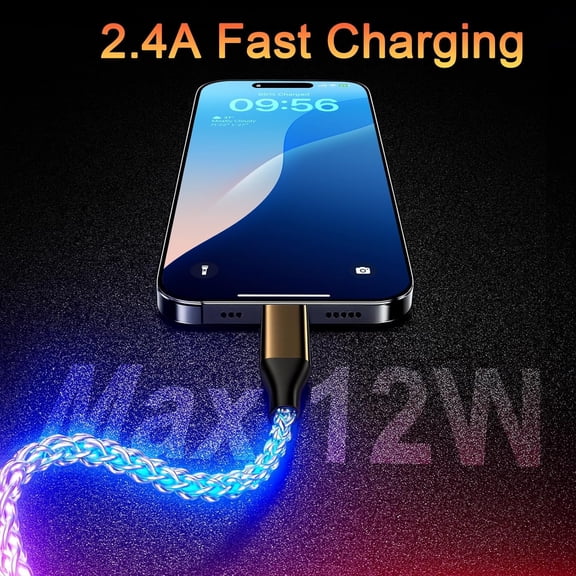 SHIQI-Light Up iPhone Charger Cord 6ft - LED iPhone Charging Cable [Apple MFi Certified] - Compatible with iPhone 14/13/12/11/XR/XS/X/8, iPad, AirPods, iPod, and More (Rainbow)