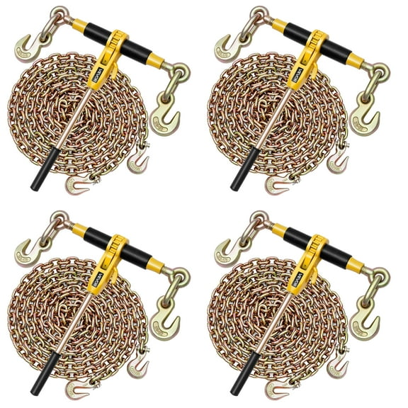 VEVOR Ratchet Chain Binder, 3/8 in x 20 ft G80 Chains, 9200 lbs Working Load of Ratchet Load Binder, Chains and Binders Set, Tie Down Hauling Chain Binders for Hauling, Towing, Logging, Lifting