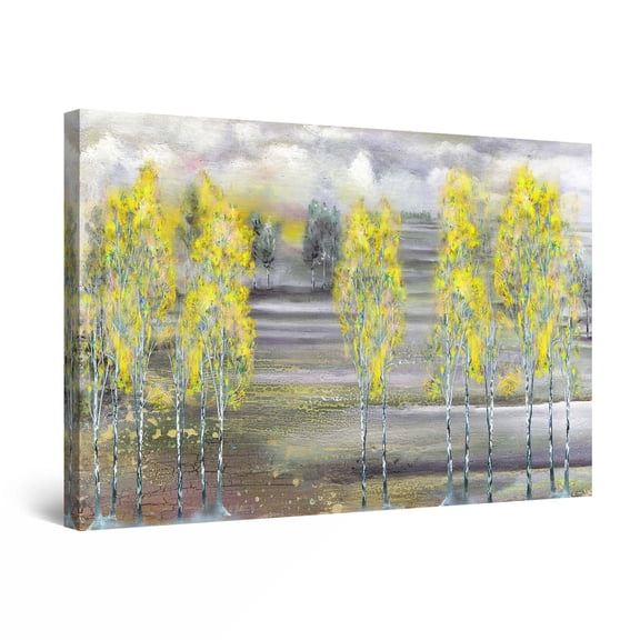 Startonight Canvas Wall Art Abstract - Yellow Trees and Gray Landscape Painting - Framed 24" x 36" 