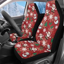 Binienty Christmas Car Seat Cover Set Elastic Soft Fluffy Automotive Front Bucket Seat Covers Plush Removable Car Interior Accessories Decorations, Santa Claus Snowman