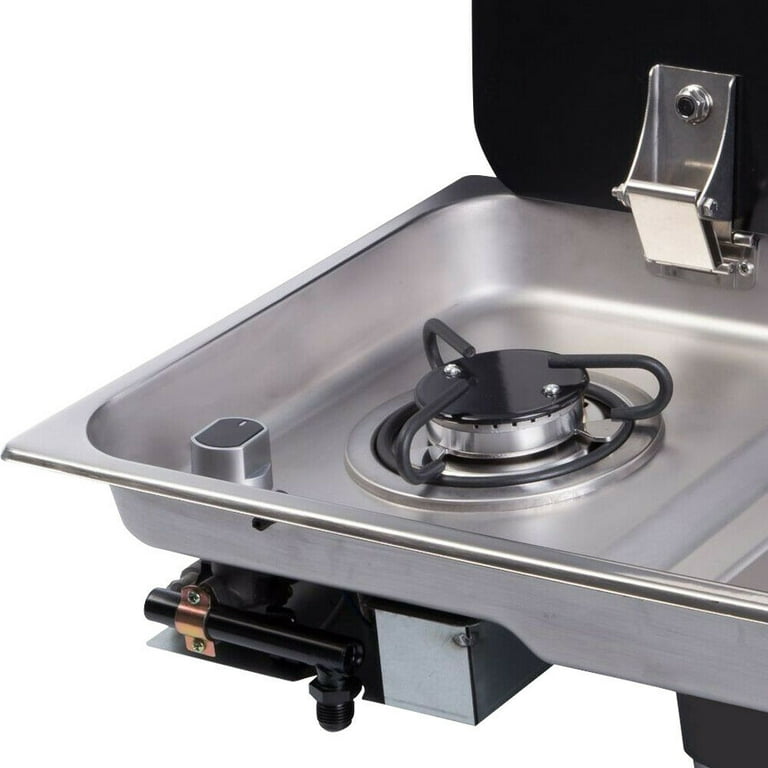 CNCEST GR-216B 2 Burners Gas Stove for Boat Caravan RV Camper LPG Gas Stove  with Tempered Glass Lid and Sink