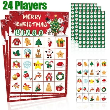 Bingo Game Christmas Games for Kids 24 Players Bingo Cards for School Classroom Family Activities Xmas Party Supplies Decor