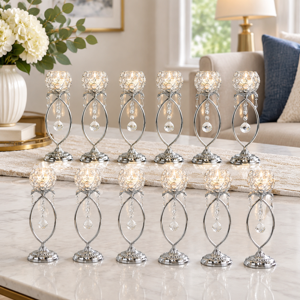 12 Elegant Metal Crystal Tea Light Candle Holders