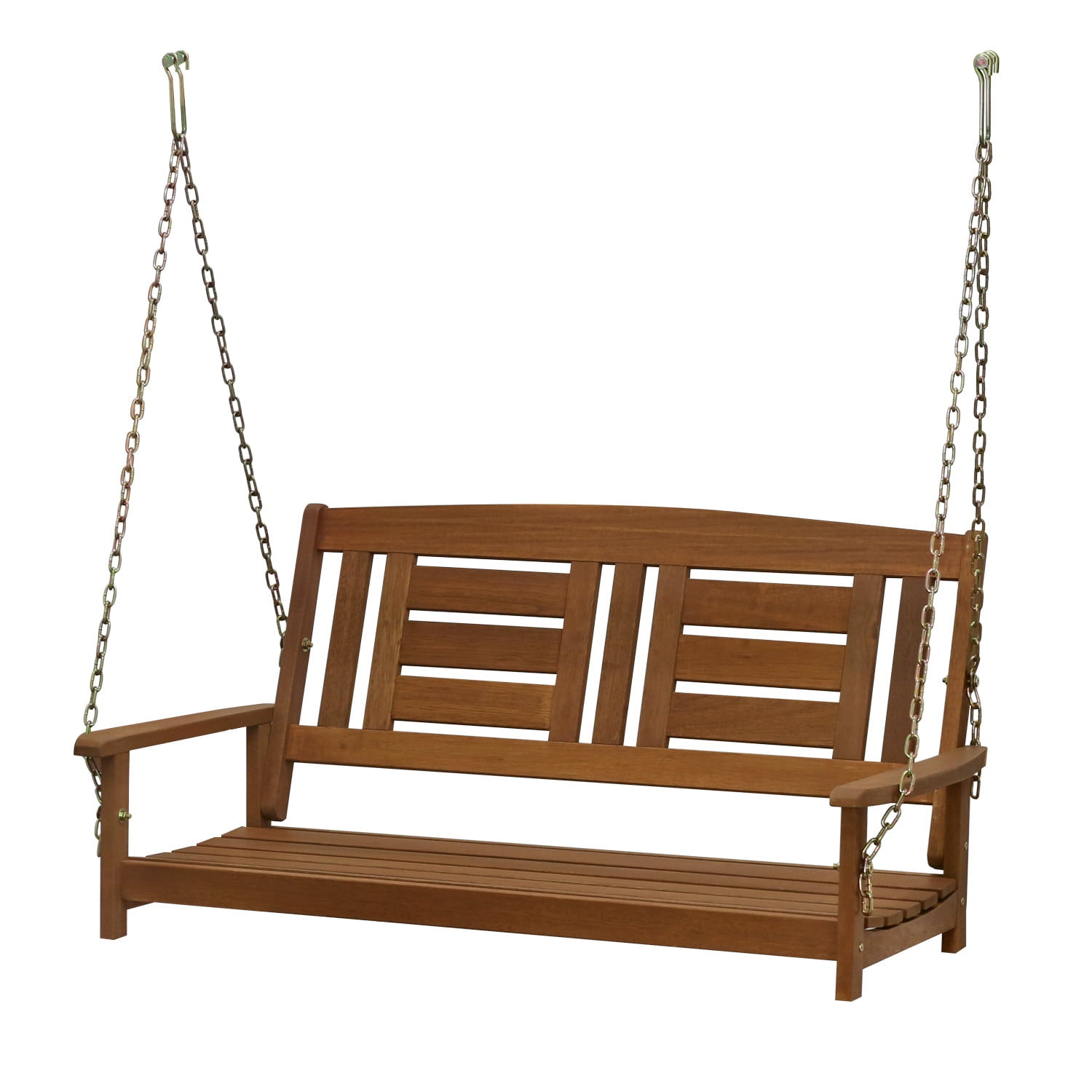 Wooden Porch Swing Natural Wood Patio Outdoor Yard Garden Bench Hanging W/Chains 