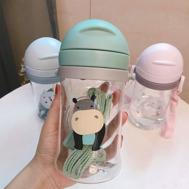 Niños Niños Dibujos animados Animal Escuela Agua potable Botella de paja Bola de gravedad Paja Taza de bebé con correa para el hombro Botella de agua Tan Jianjun unisex