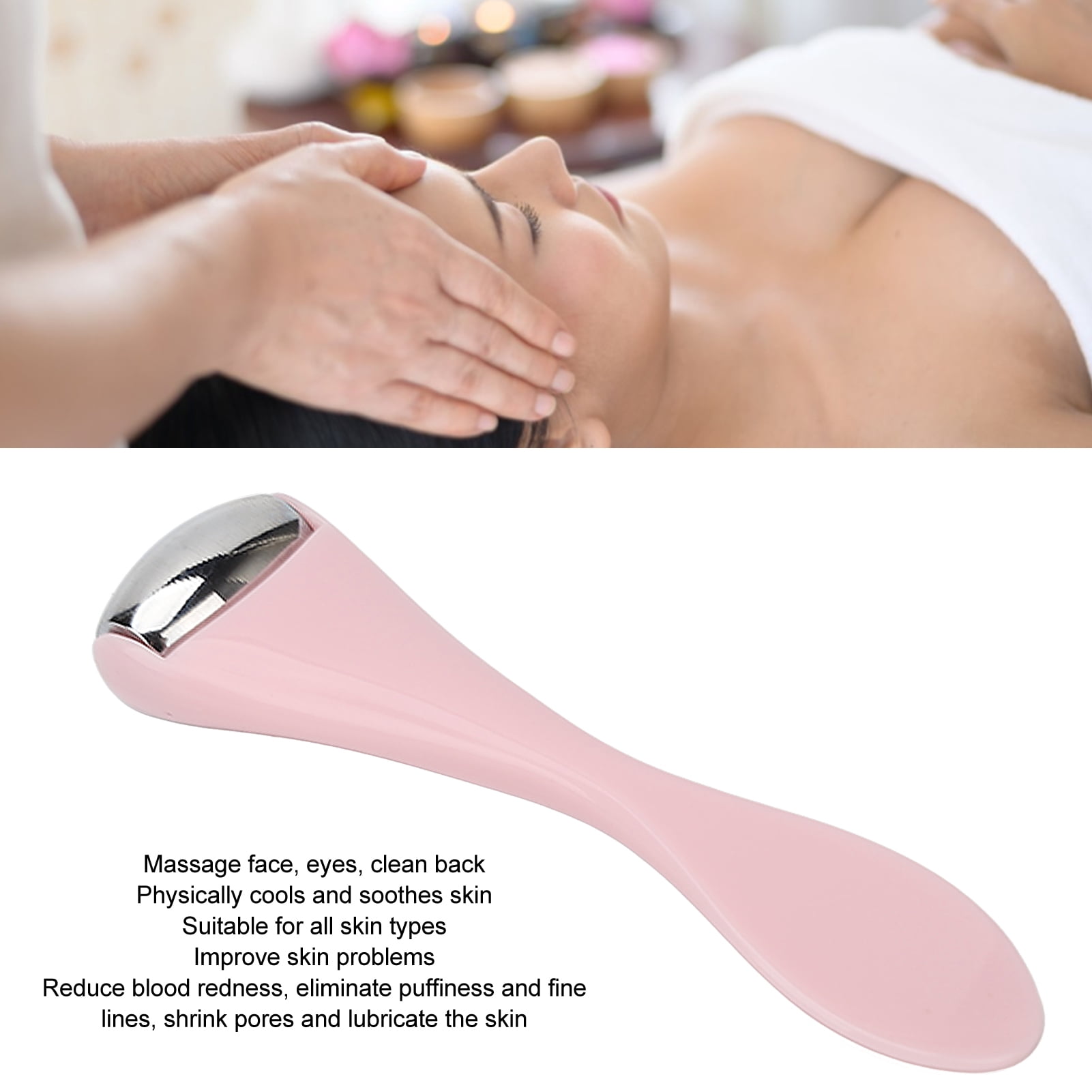 BOKYAN Mini Eye Roller Facial Massager Stainless Steel Alloy Ball Reusable Skin Care Tool for Relieving Wrinkles Puffiness Pores and Pain Relief, Pink Manual Device (4.72 inches / 12 cm)