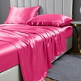 thumbnail image 2 of Reliable Bedding 4 piece Sheet Set, Silk Satin Sheet Set, Extra Soft Silky Sheets, Royal Luxury Sheet Set 24" Deep Pocket, Wrinke Free (Hot Pink,Super Queen), 2 of 5
