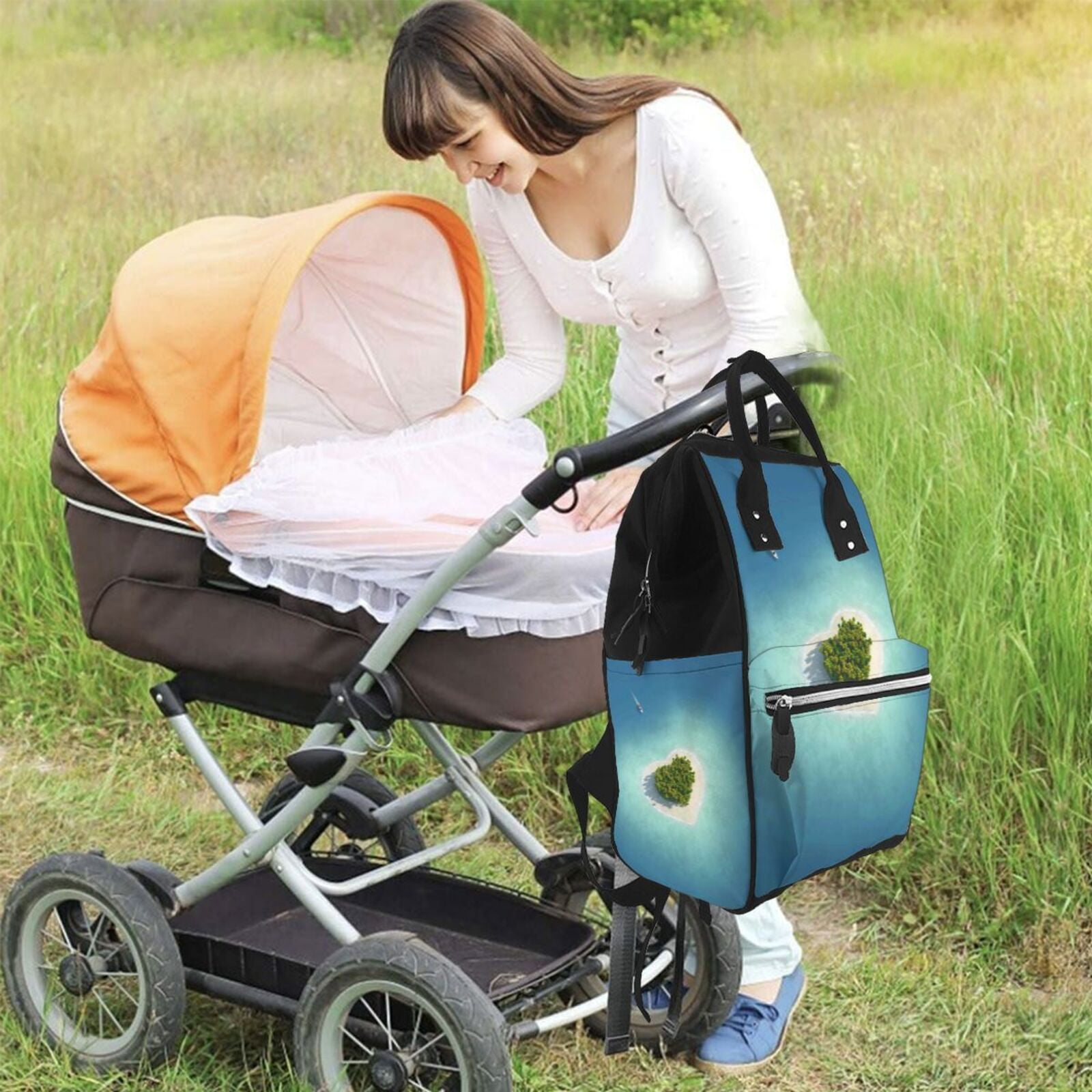 Fuzoiu Paradise Island Print Diaper Bag Backpack,Baby Essentials Travel Tote,Multi function Waterproof Diaper Bag, Travel Essentials Baby Bag - Unisex