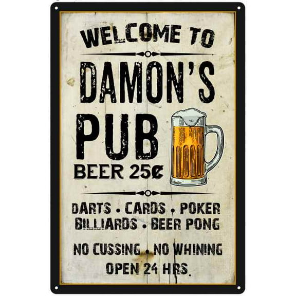DAMON'S Pub Sign Vintage Man Cave Bar 8 x 12 High Gloss Metal 208120028360