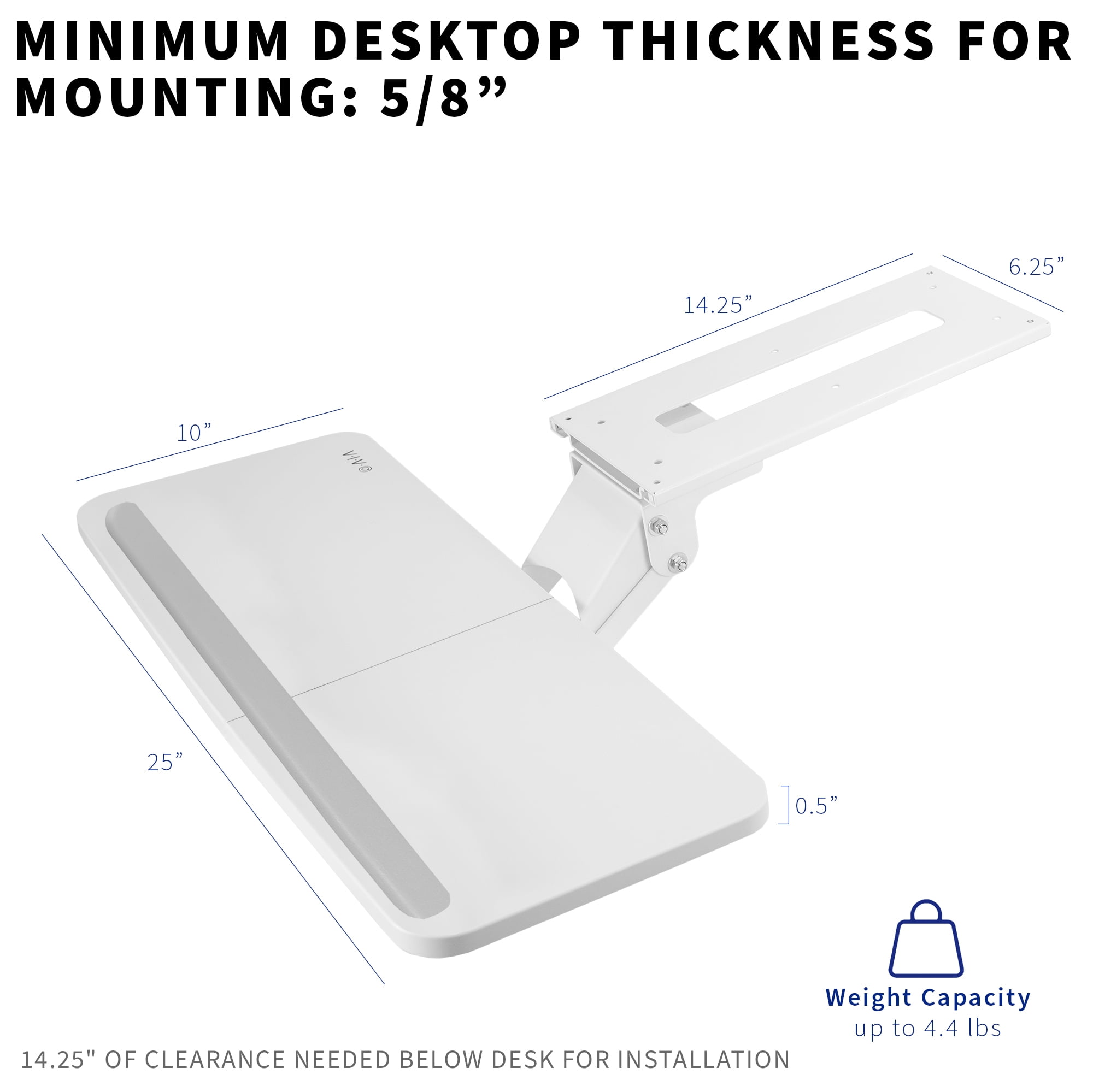 VIVO White Adjustable Computer Keyboard & Mouse Platform Tray Under Desk Mount