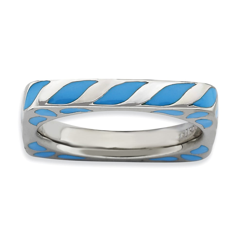 Sterling Silver Stackable Expressions Polished Blue Enameled Square Ring 