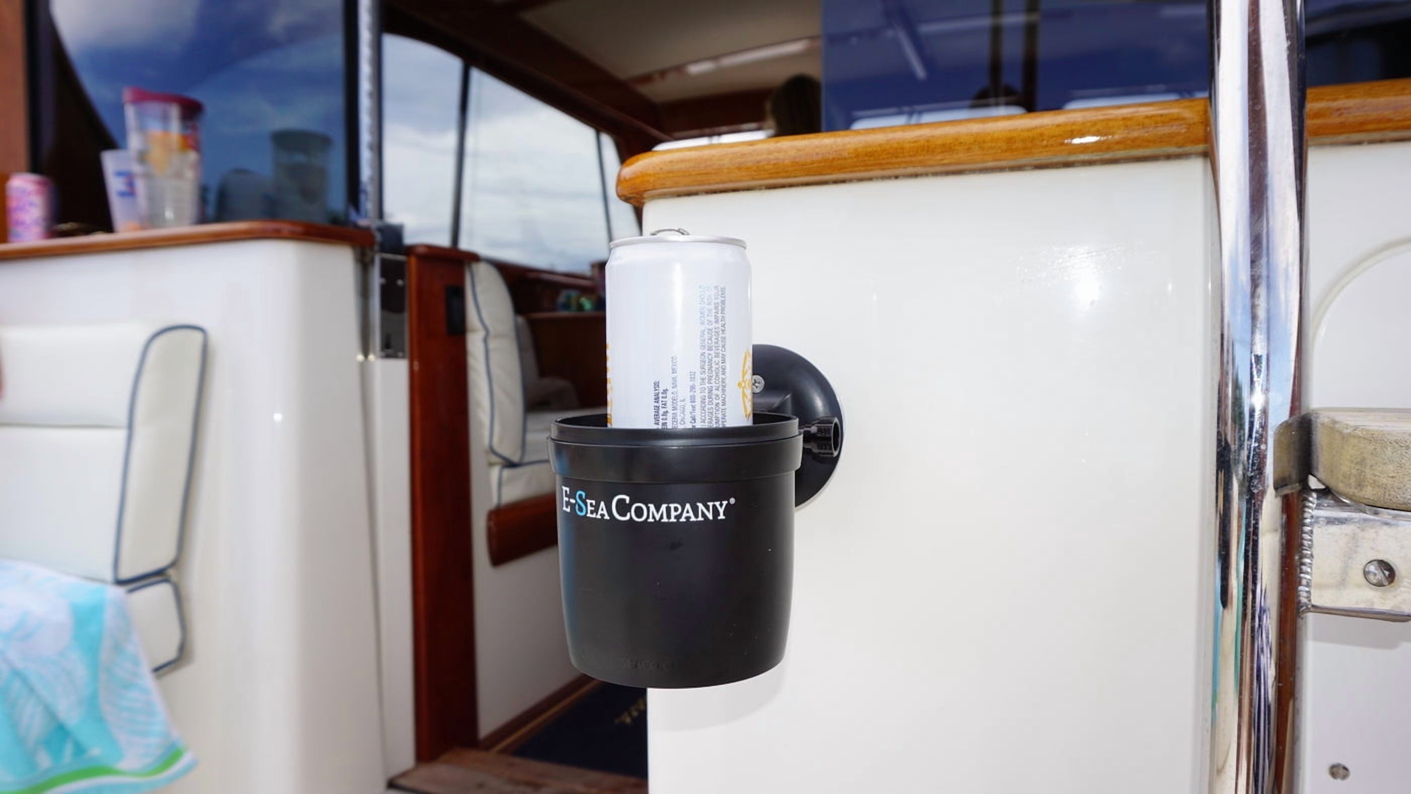 E-Sea Company E-Sea Cup Adjustable-(Black). Heavy-Duty Suction Mounted Cup Holder. Perfect for Boats, Kayaks, ATV's. Golf Carts, RV's, Cars, While Camping and More!