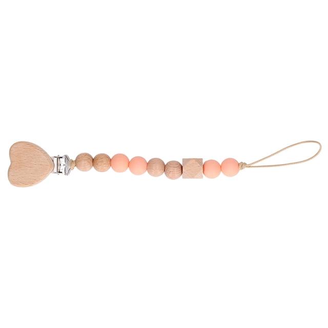 Juguete de dentición para bebé, pinza para chupete de madera de haya, pinza para chupete con forma de corazón, cuentas de silicona, juguete de dentición Rossy Red