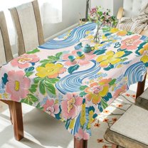 Yayeee Tablecloths 60" x 60" Rectangle Wrinkle Resistant Party Table Cover, Blue Floral Wave