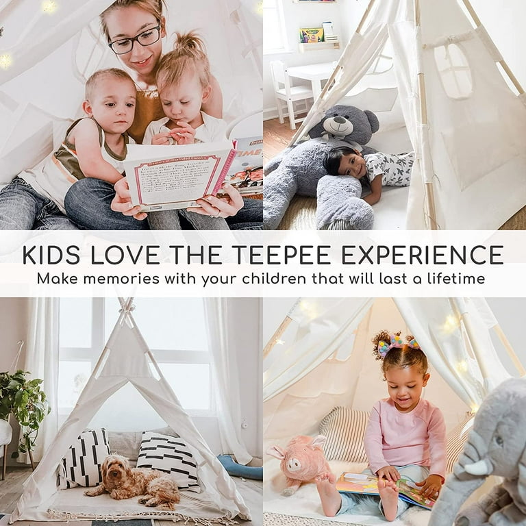 LELINTA Teepee Tent for Kids Foldable Tent - 4 Wood Poles | Playhouse for  Kids | Large Teepee Tents Kids Teepee Tent | Plastic Poles -Portable
