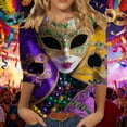 thumbnail image 1 of RKSTN Mardi Gras 3/4 Length Sleeve Womens Tops Oversized Crewneck Carnival Graphic Printed Three Quarter Sleeve T Shirt Women Casual Round Neck Funny Tuesday Carnival Party Loose Short Sleeve Shirt, 1 of 6