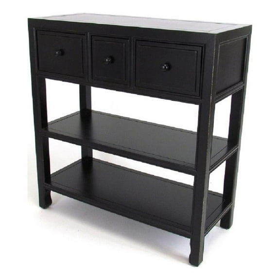 Wooden Console Table with 3 Drawers and 2 Shelves, Black- Saltoro Sherpi