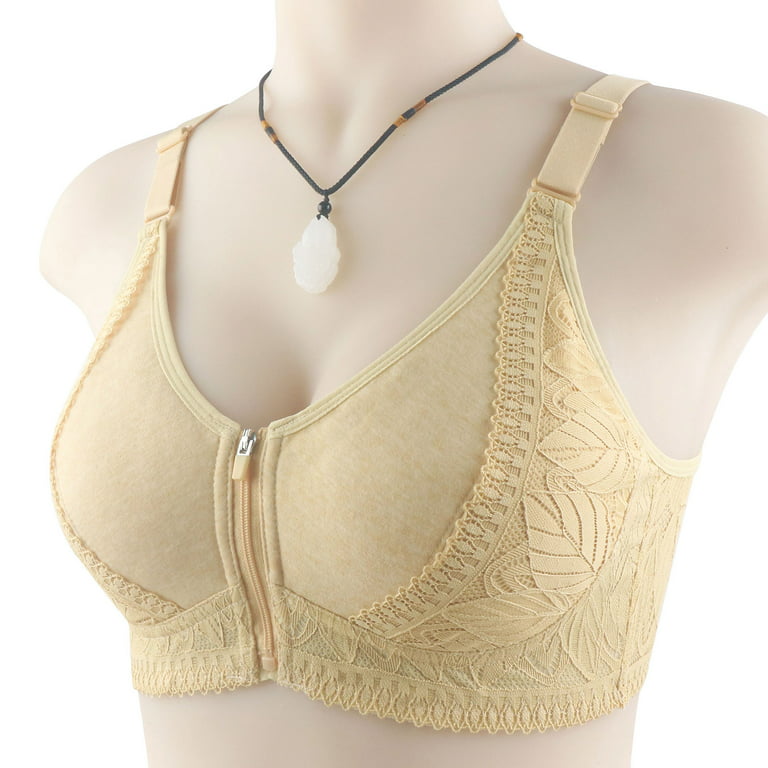 QLEICOM Everyday Bras for Women Comfort Lift Wirefree Bra Casual Sexy Front  Button Shaping Cup Shoulder Strap Underwire Bra Plus Size Bras  Extra-Elastic Wirefree Bras Beige Cup 48/110BC 