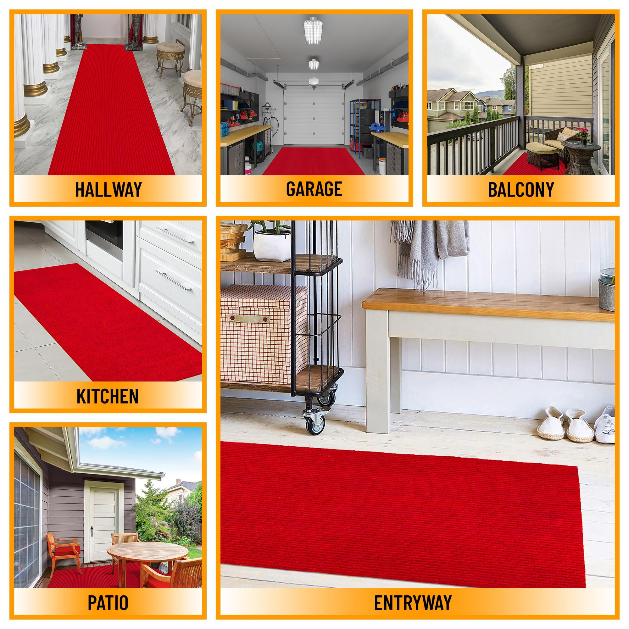 Sweet Home Stores Custom Size Waterproof Non-Slip Rubberback 2x3 Indoor/Outdoor Utility Area Rug, 2' x 3', Red