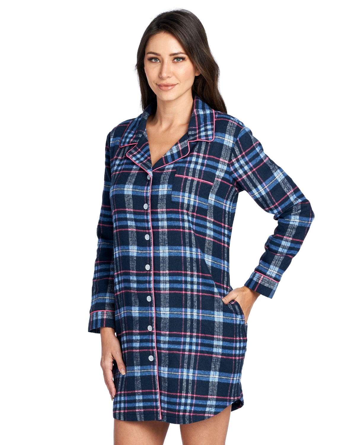 Ashford & Brooks Women's Flannel Plaid Sleep Shirt Button Down Nightgown 