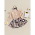 thumbnail image 3 of vera natura Baby Girls Fall Outfits Long Sleeve Ribbed Romper + Bow Skirt + Headband Set Clothes, 3 of 9