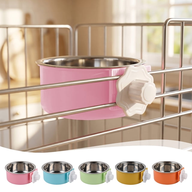 Cuenco colgante de acero inoxidable para mascotas en jaula de perros sin borde antiderrame, plaje extraíble para comida y agua para perros pequeños, medianos y gatos