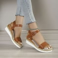 thumbnail image 4 of HAOTAGS Womens Summer Wedge Sandals Single Band Platform Casual Beach Shoes Coffee Size 6, 4 of 8