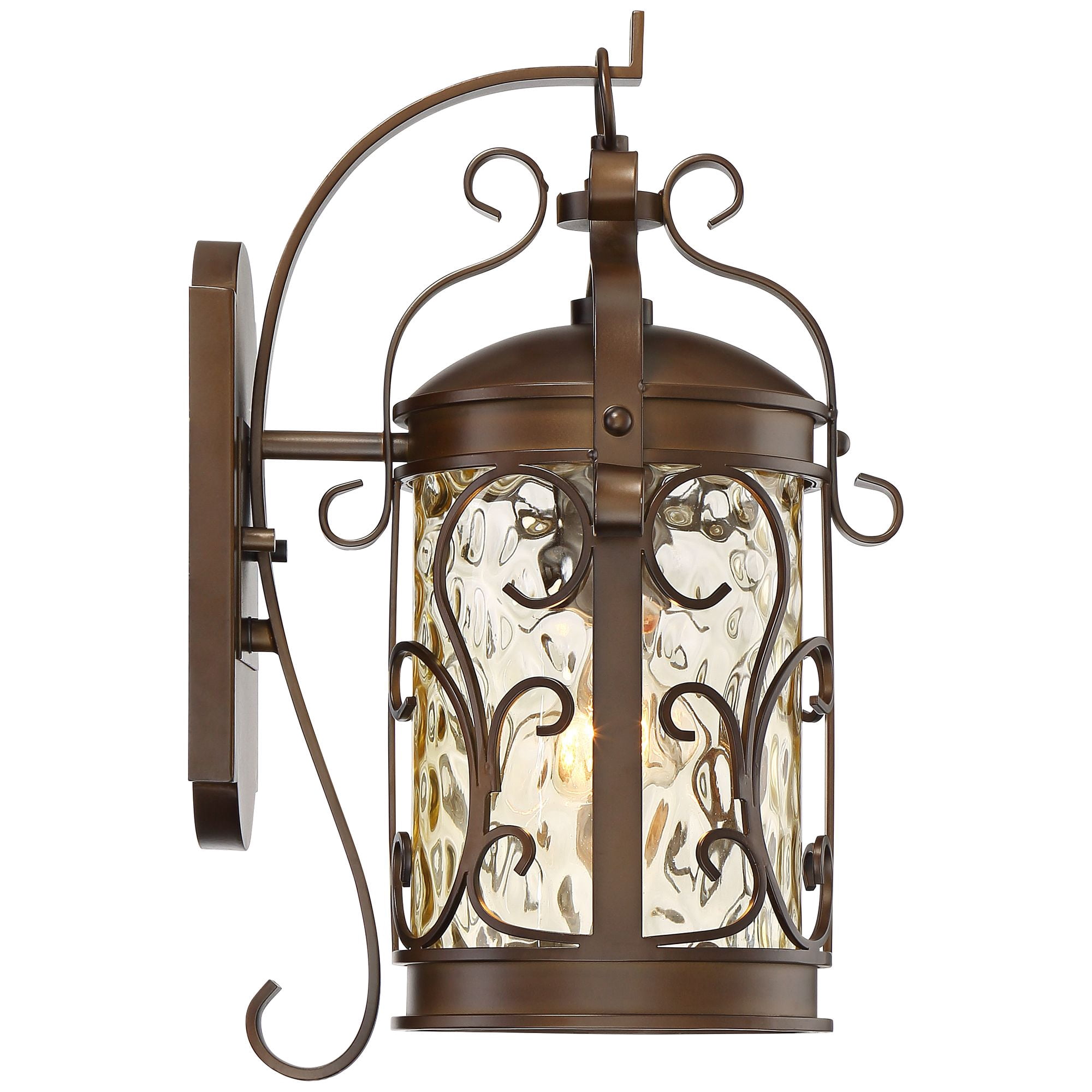 John Timberland Conway Vintage Rustic Outdoor Wall Light Fixture Oil Rubbed Bronze Scroll 17 1/2" Amber Hammered Glass for Post Exterior Barn Deck