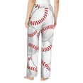 thumbnail image 3 of Disketp Baseballs Print Women'S Comfy Pajama Pants Casual Drawstring Palazzo Lounge Wide Leg Pants, 3 of 9