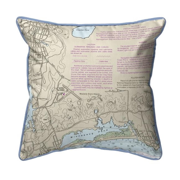 Betsy Drake HJ13215A 18 x 18 in. Block Island Sound - Westerly State Airport, RI Nautical Map Large Corded Indoor & Outdoor Pillow