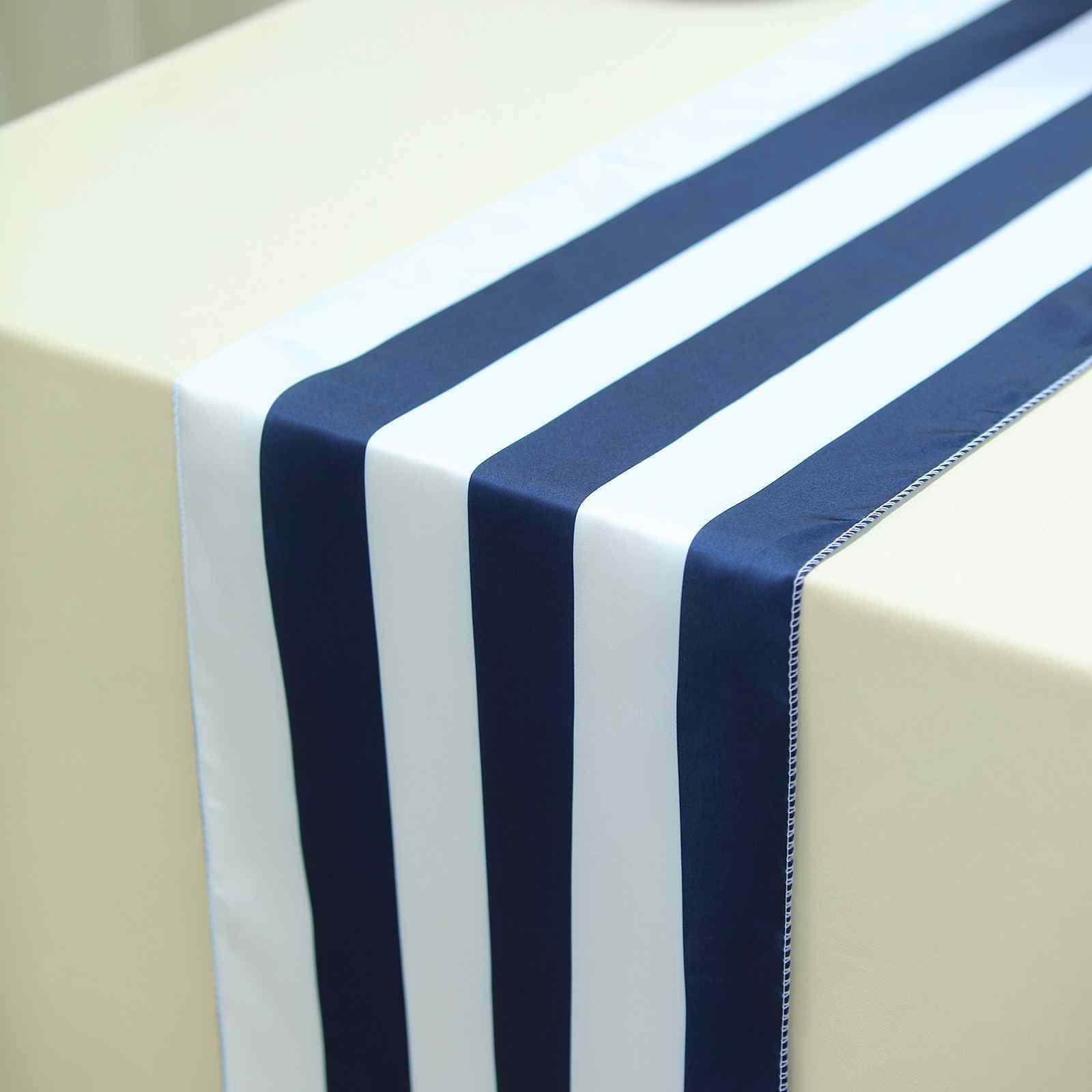 BalsaCircle 12" x 108" Navy White Stripes Satin Table Top Runner Linens ...