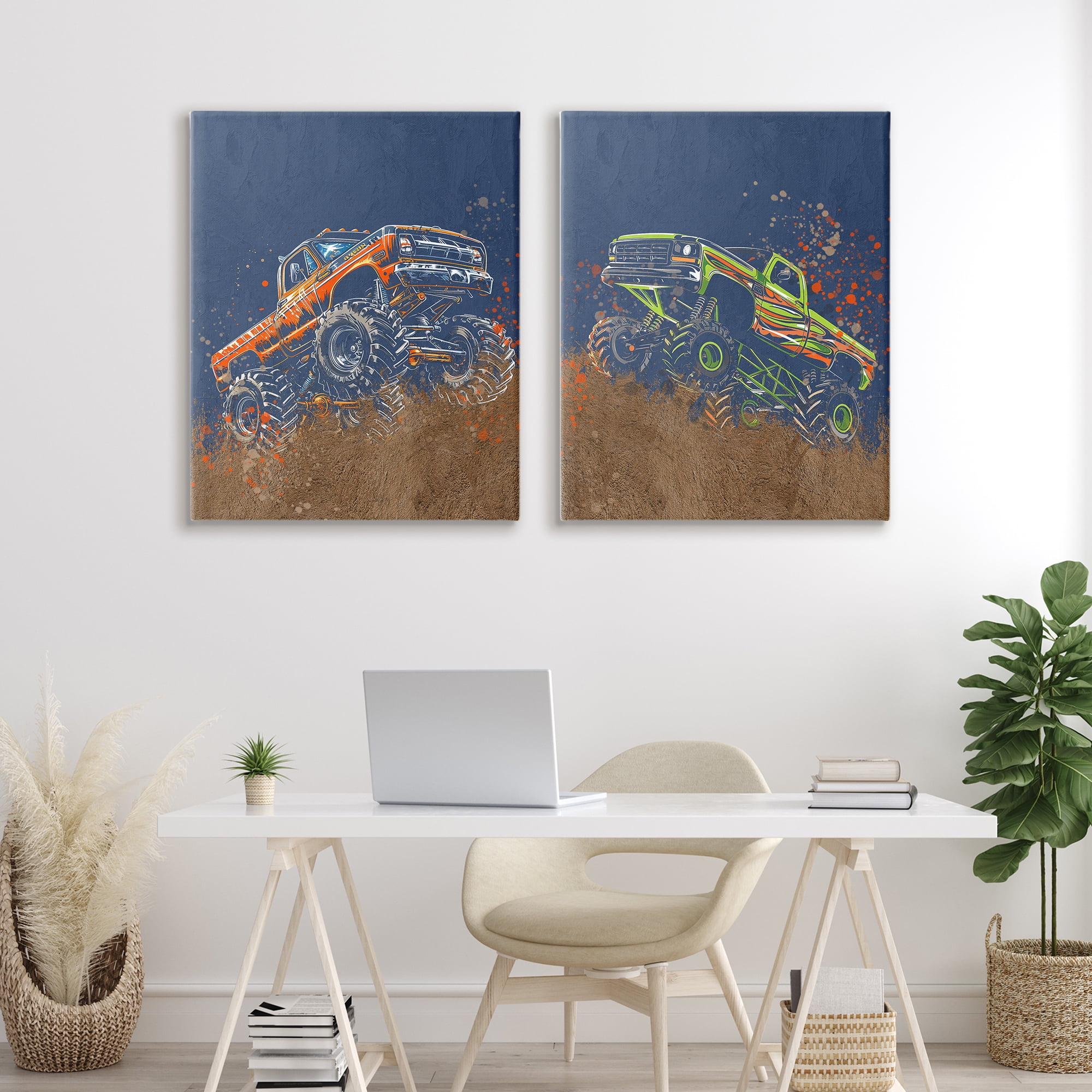 Monster Truck Jam 2 Piece Canvas Wall Art Set, design by Kim Allen