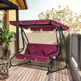 thumbnail image 2 of Outsunny 3-Seat Outdoor Patio Swing Chair, Converting Flatbed, Outdoor Swing Glider with Adjustable Canopy, Removable Cushion and Pillows, for Porch, Garden, Poolside, Backyard, Red, 2 of 8