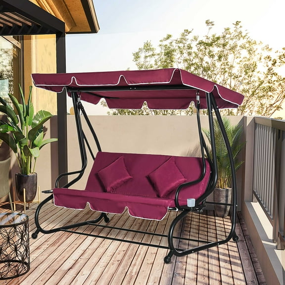 Outdoor Leisure 3-Person Patio Porch Swing Hammock Bench Canopy Loveseat Convertible Bed